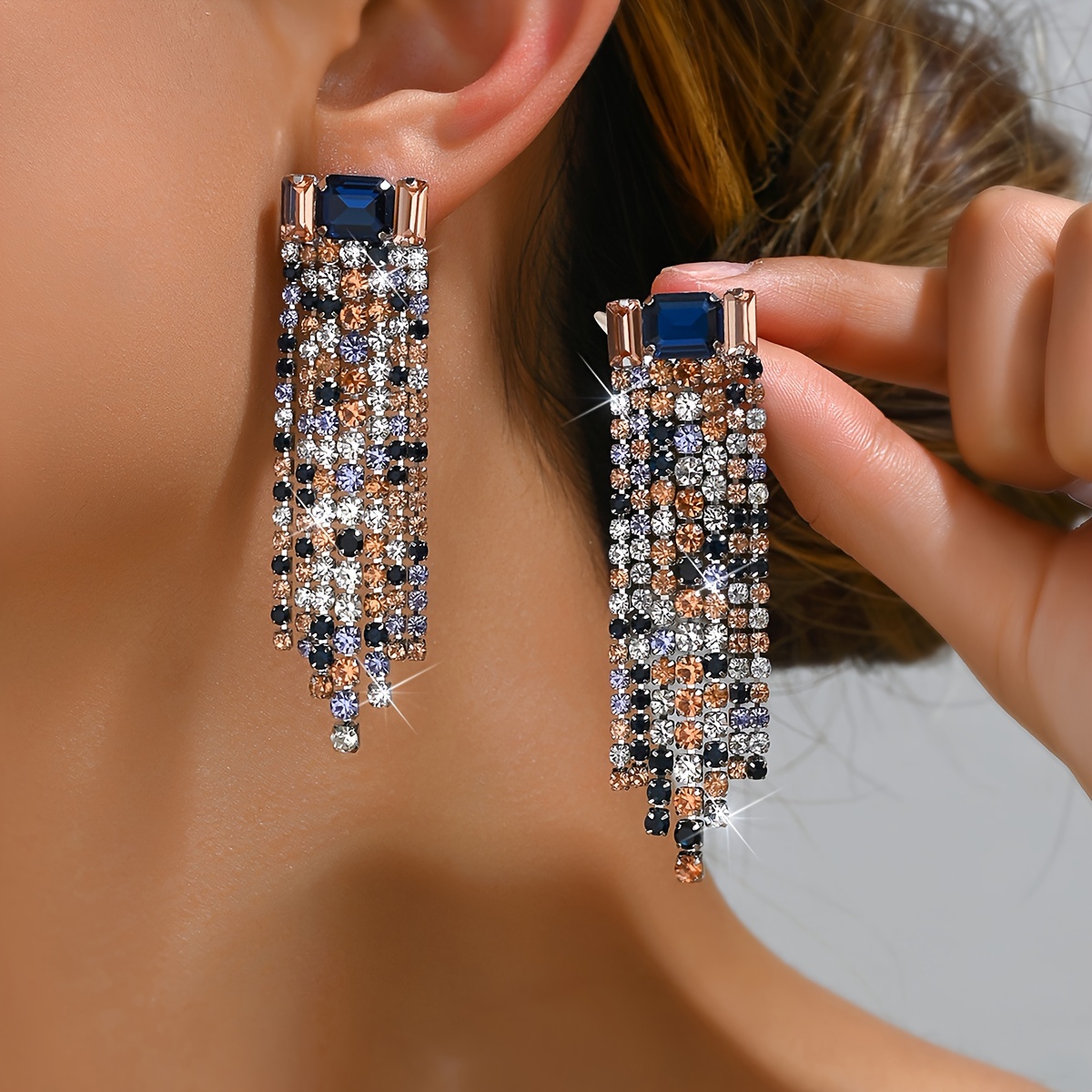 Sparkling Tassel Dangle Earrings with Rhinestones - Perfect for Weddings